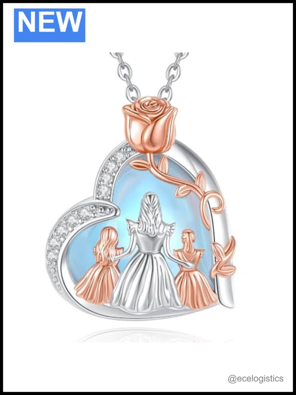 Moonstone Heart Mother Daughter Pendant Necklace Women